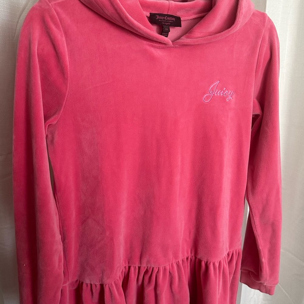 Juicy Couture Pink Velour Hoodie Dress Black Label Los Angeles Girls 14 - Picture 5 of 5